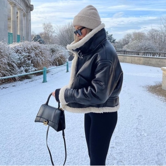 🔥LAST 1 LEFT!!🔥  ZARA NWT Bloggers Favorite Faux Leather Fleece Collar Jacket - Picture 9 of 16